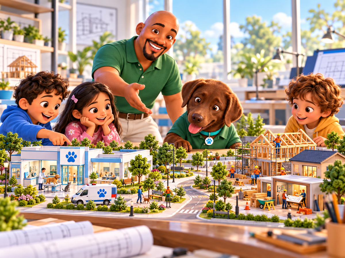 Mervine and Coco exploring a miniature world of careers